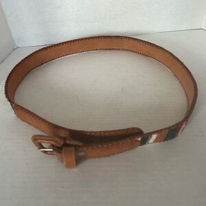 Brown Leather & Multi Color Fabric Women's Belt 36in. Waist